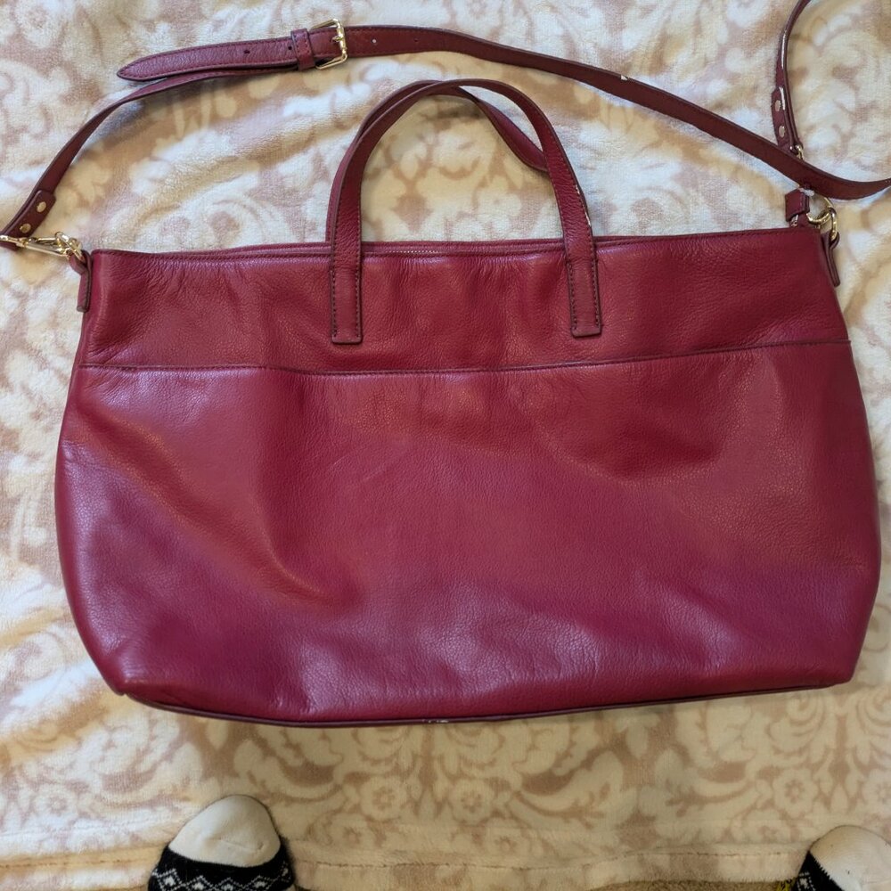 Mark & Graham Burgundy Leather Tote with Shoulder Strap